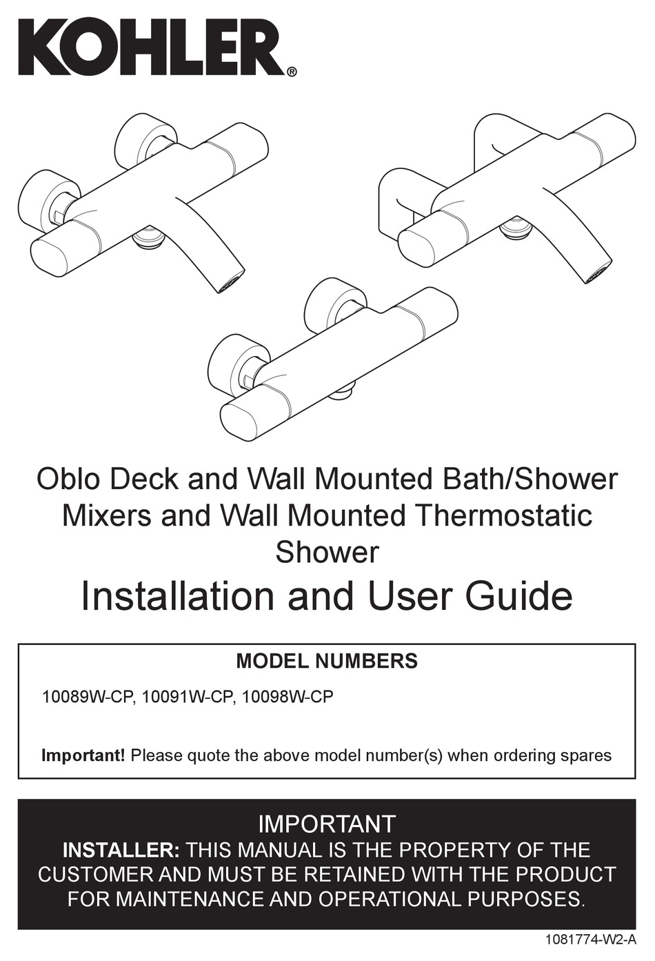 KOHLER 10089W CP INSTALLATION AND USER MANUAL Pdf Download ManualsLib