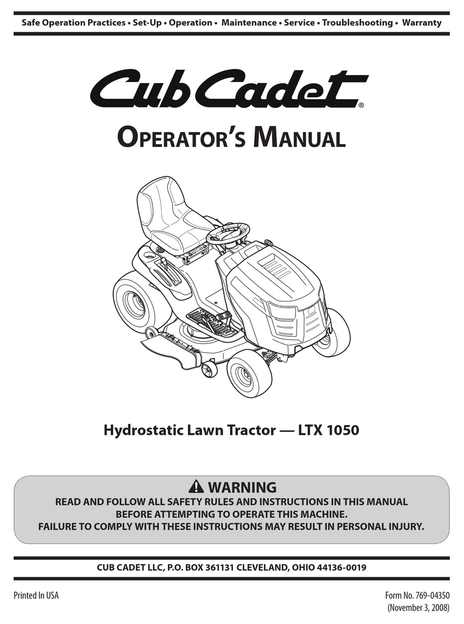 CUB CADET LTX 1050 OPERATOR'S MANUAL Pdf Download ManualsLib