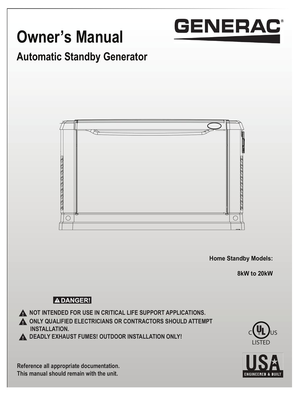 GENERAC POWER SYSTEMS AUTOMATIC STANDBY GENERATOR OWNER'S MANUAL Pdf ...