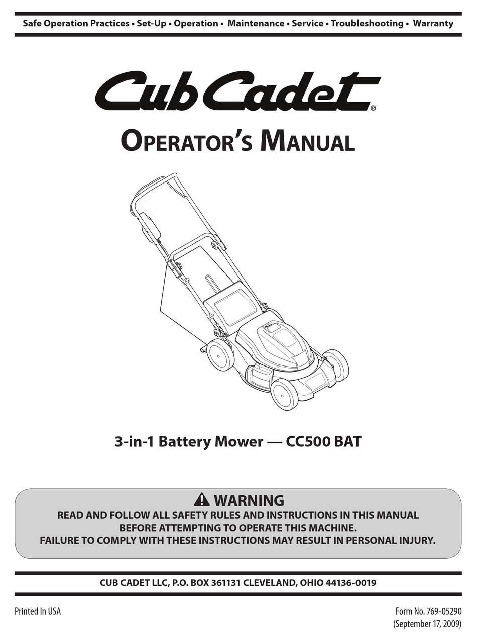 CUB CADET CC500 BAT OPERATOR