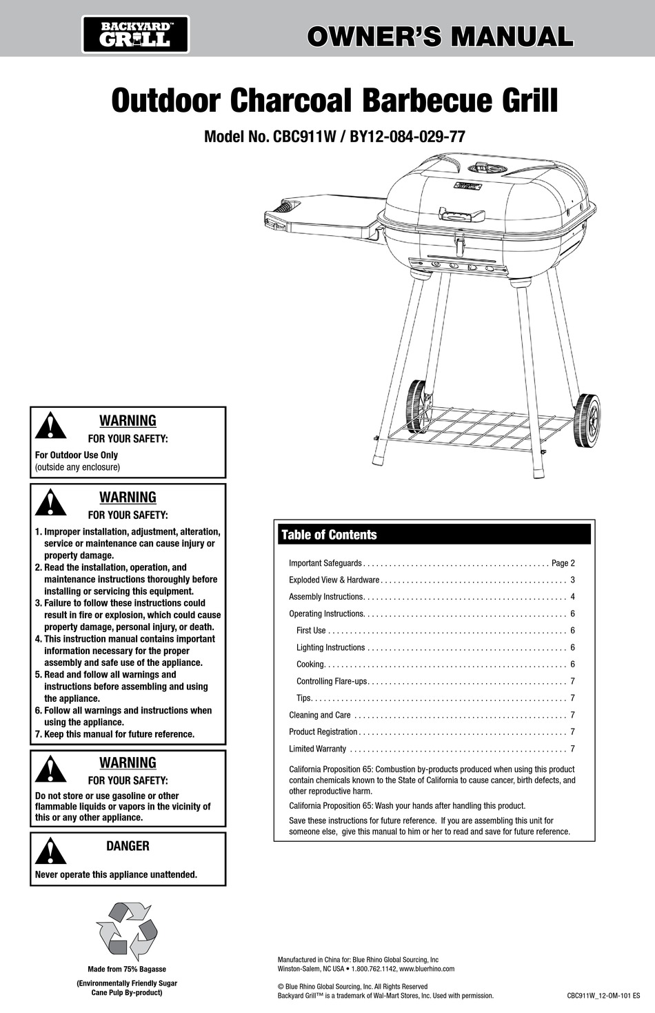 Backyardgrill Cbc911w Owners Manual Pdf Download Manualslib