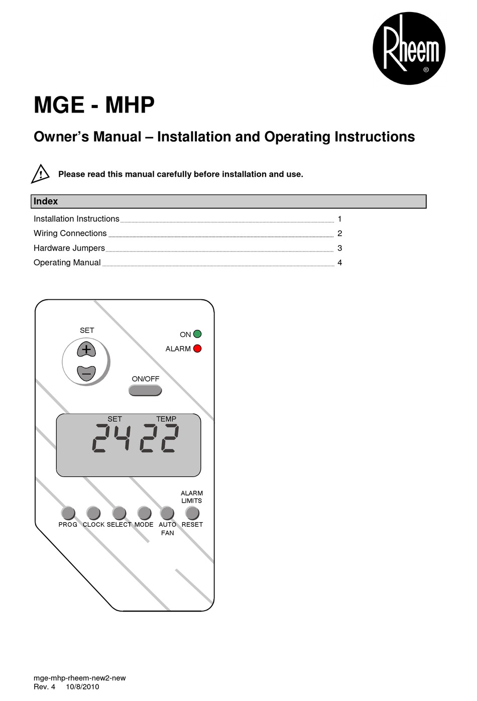 RHEEM MGE - MHP OWNER'S MANUAL Pdf Download | ManualsLib