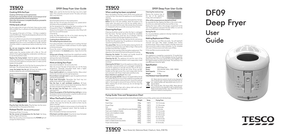 TESCO DF09 USER MANUAL Pdf Download | ManualsLib