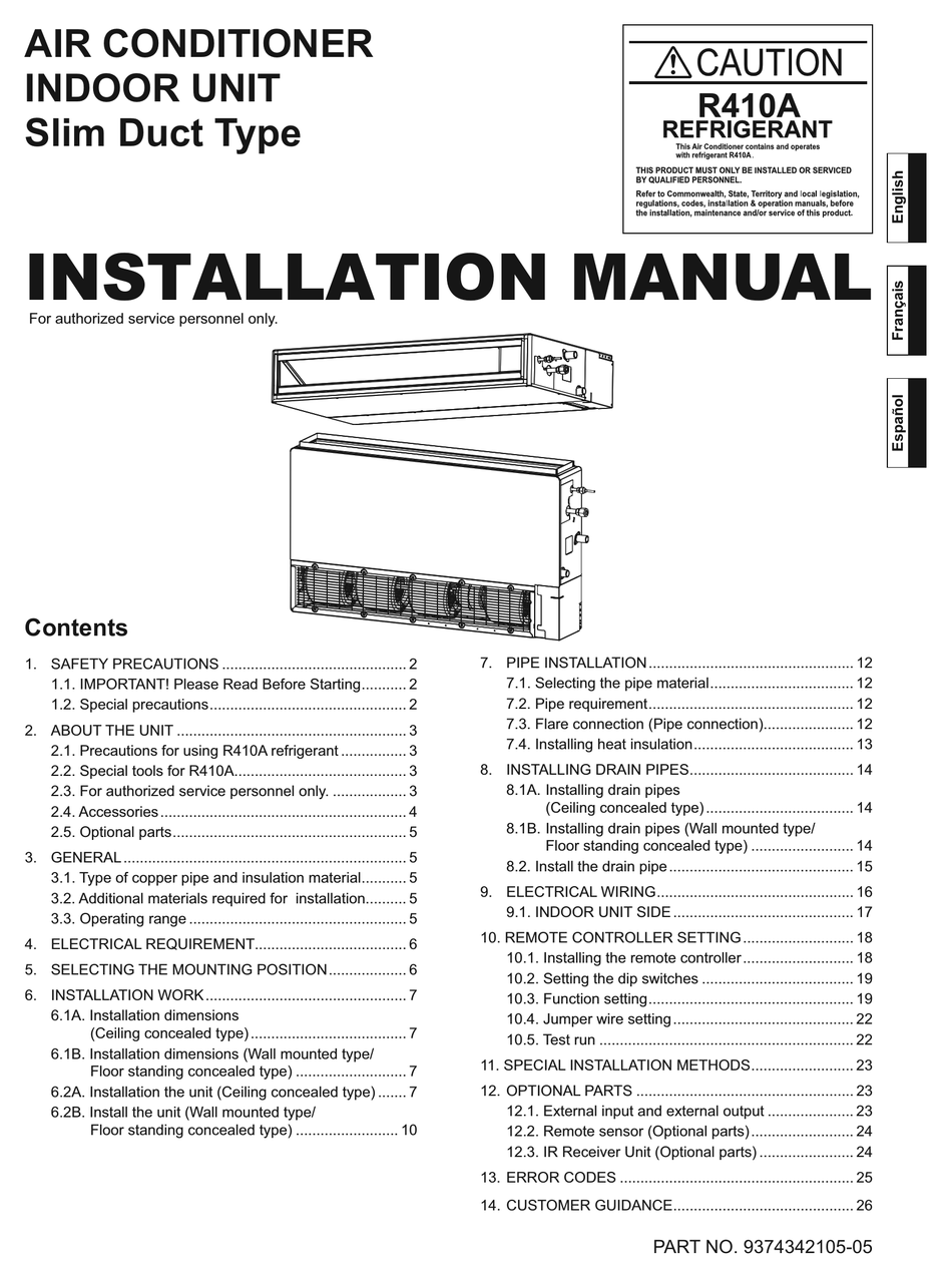 Fujitsu Slim Duct Type Installation Manual Pdf Download Manualslib