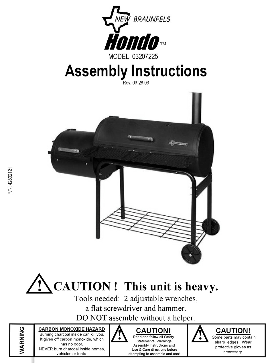 NEW BRAUNFELS HONDO 03207225 ASSEMBLY INSTRUCTIONS MANUAL Pdf