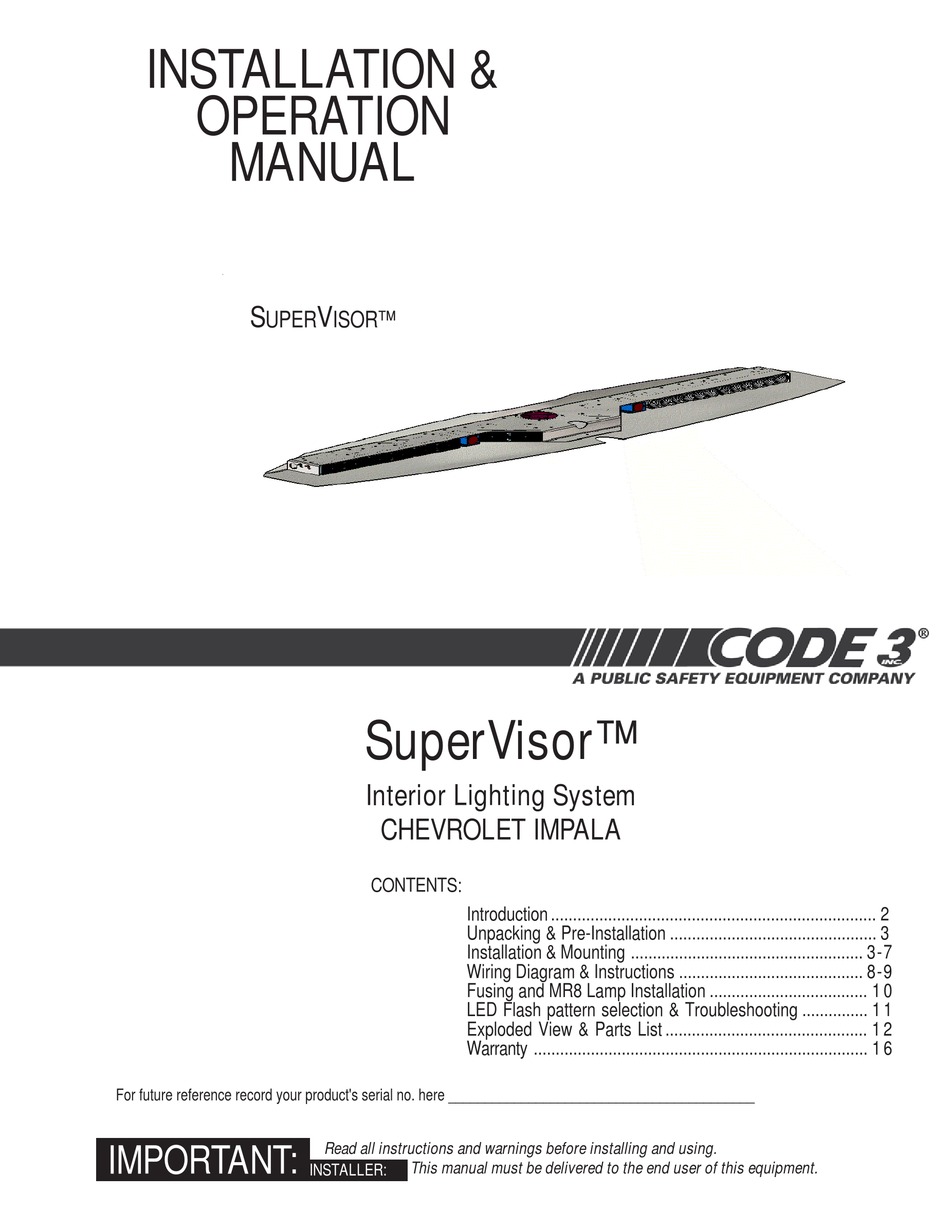 CODE 3 SUPERVISOR INSTALLATION & OPERATION MANUAL Pdf Download | ManualsLib