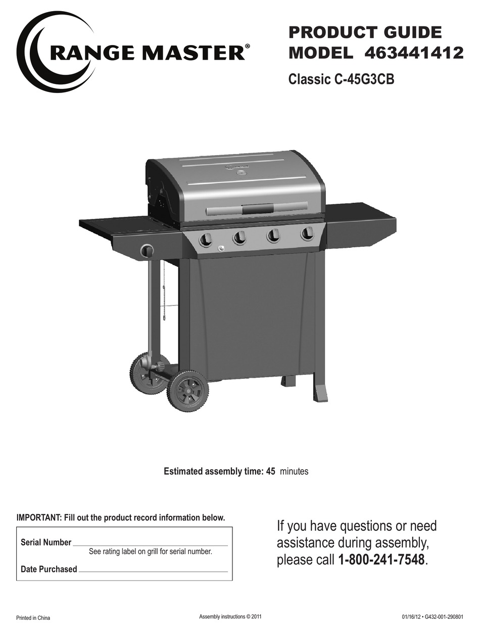 RANGE MASTER CLASSIC C 45G3CB 463441412 PRODUCT MANUAL Pdf