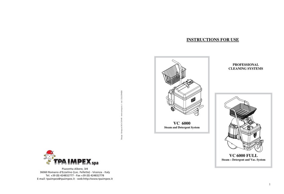 Tra Impex Spa Vc 6000 Instructions For Use Manual Pdf Download Manualslib