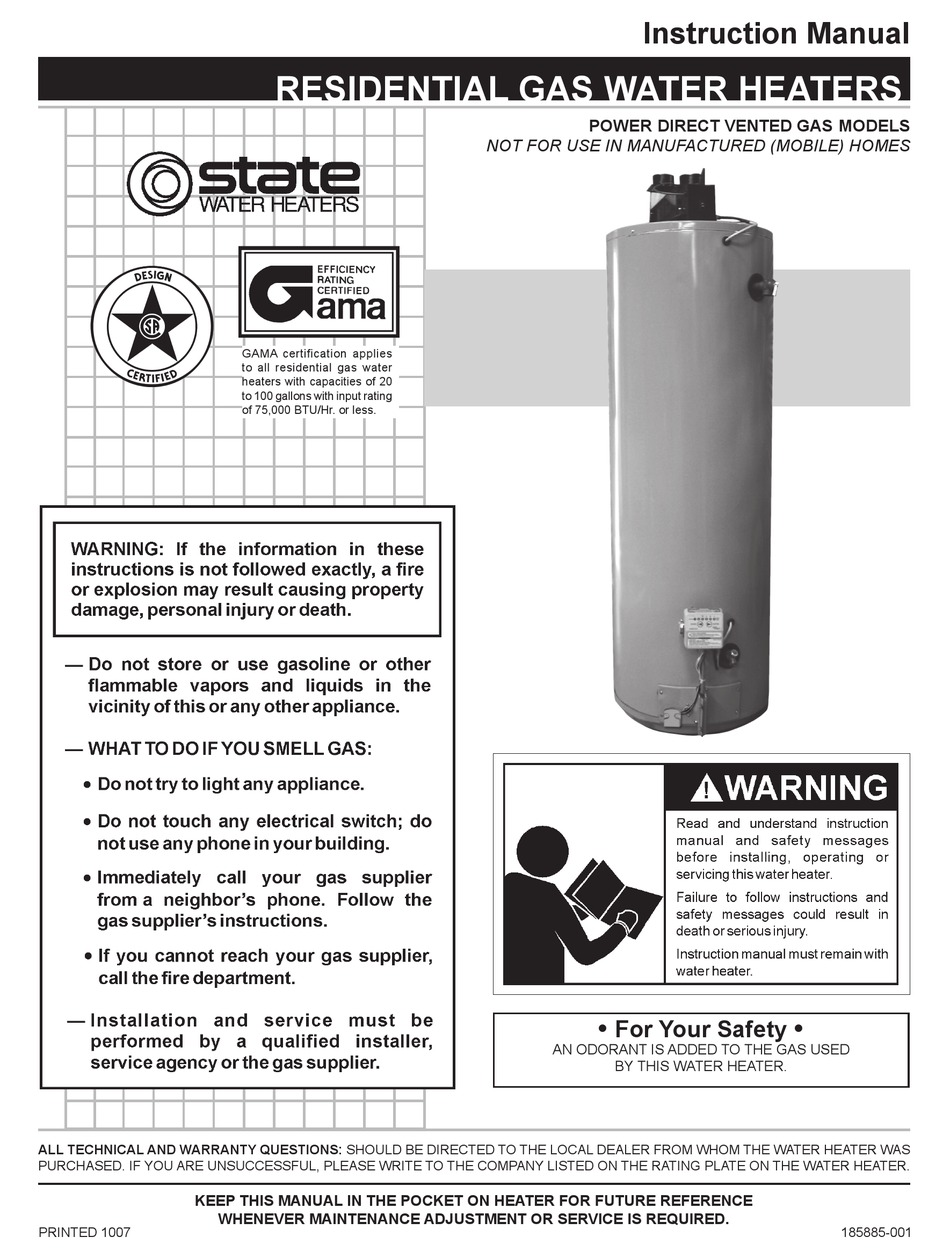 STATE WATER HEATERS POWER DIRECT VENTED GAS MODELS INSTRUCTION MANUAL Pdf Download ManualsLib