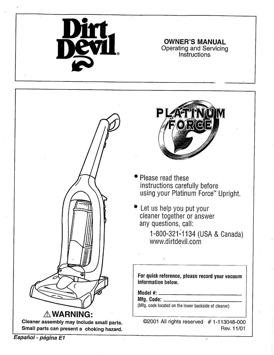 DIRT DEVIL VACUUM CLEANER OWNER'S MANUAL Pdf Download ManualsLib