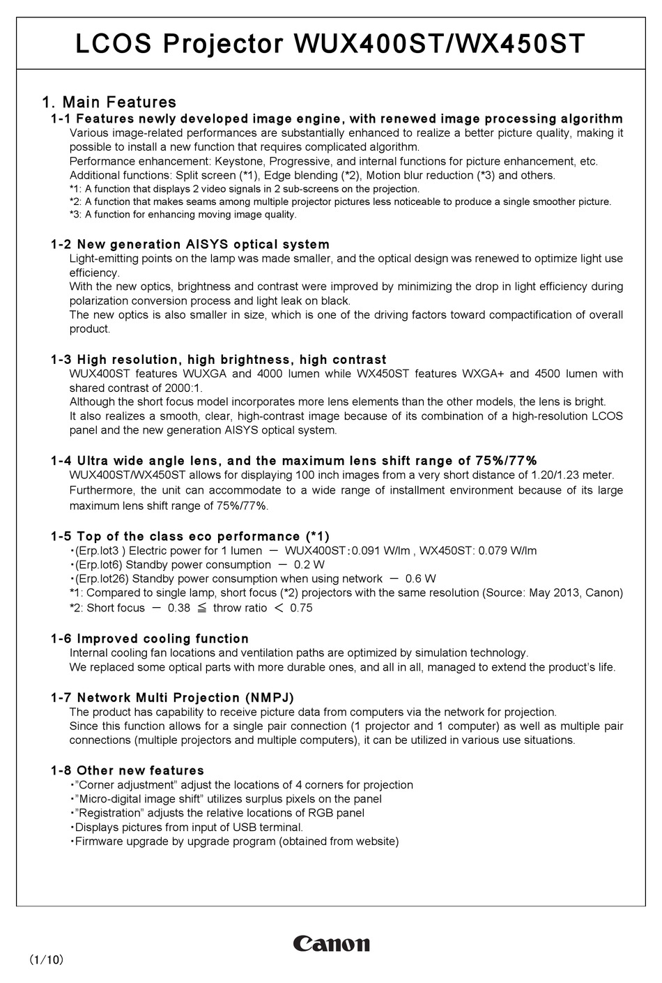 Canon WX450ST 4500 LUMEN WXGA+ RESOLUTION