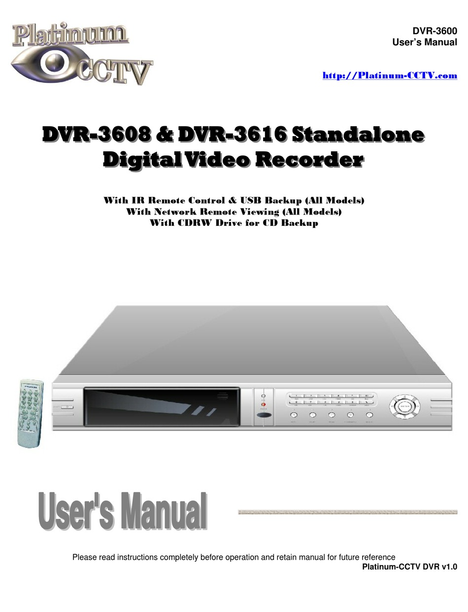PLATINUM CCTV DVR3600 USER MANUAL Pdf Download ManualsLib