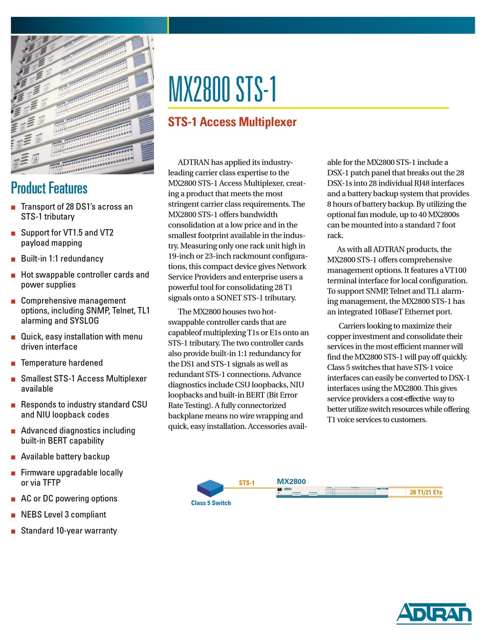 ADTRAN MX2800 STS-1 PRODUCT SPECIFICATIONS Pdf Download | ManualsLib