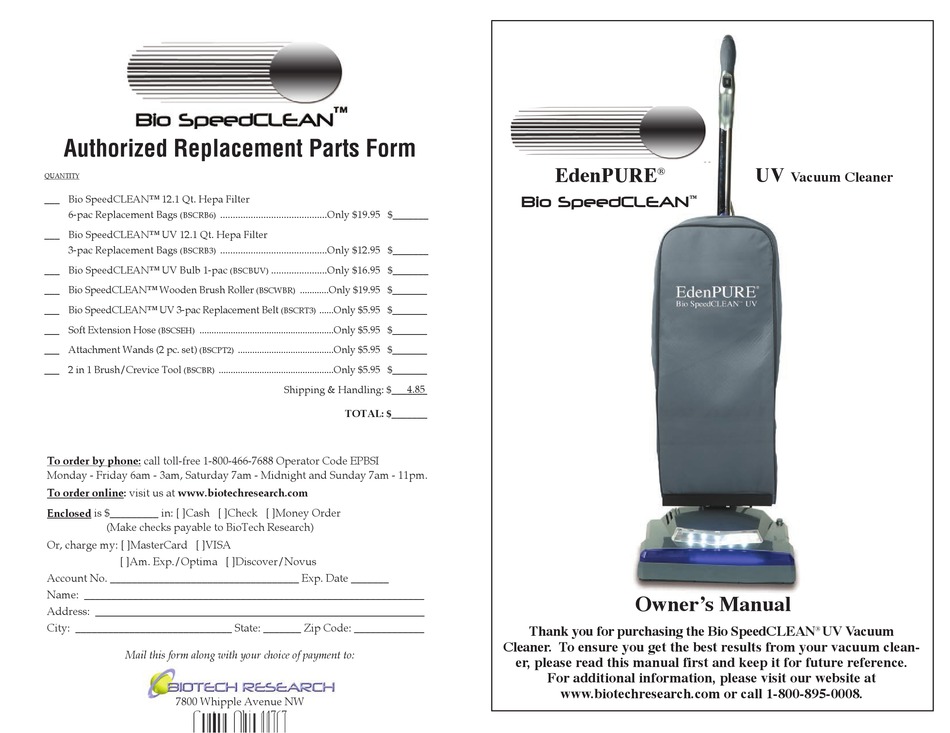EDENPURE BIO SPEEDCLEAN OWNER