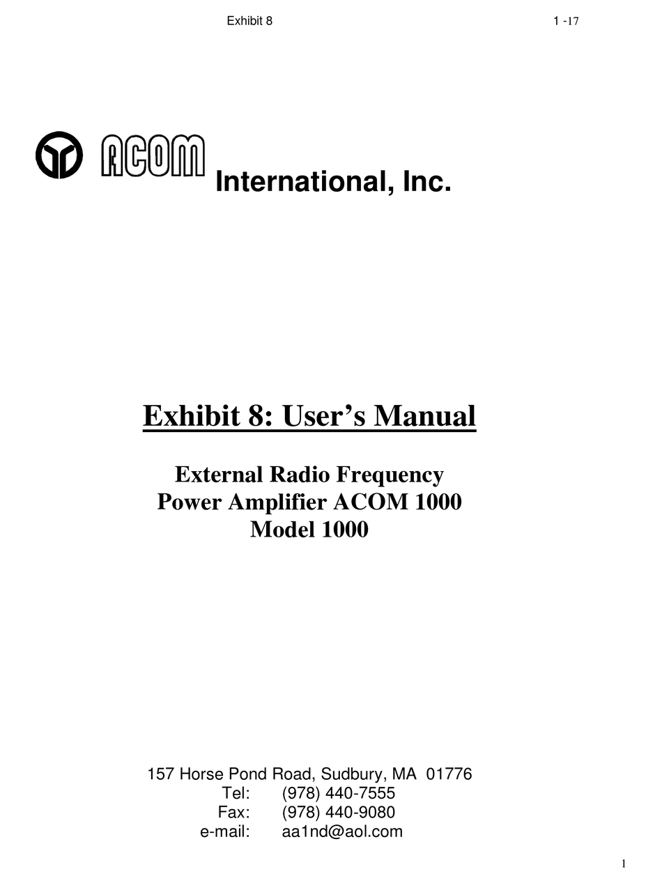 INTERNATIONAL EXHIBIT 8 1000 USER MANUAL Pdf Download