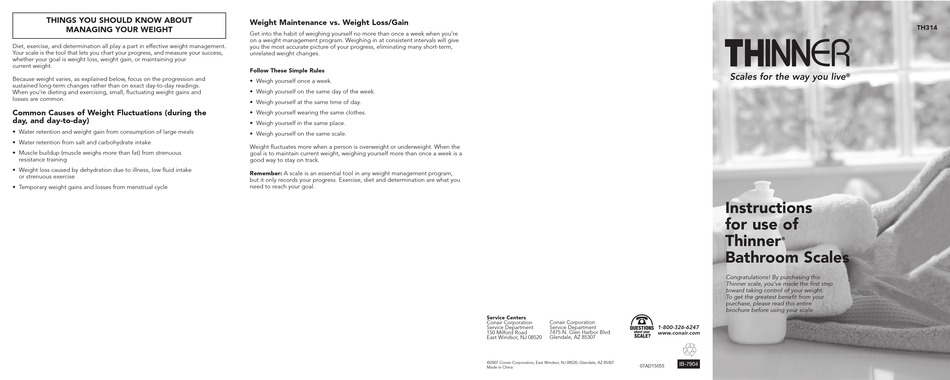 CONAIR TH100 Thinner Analog Bathroom Scales Instructions