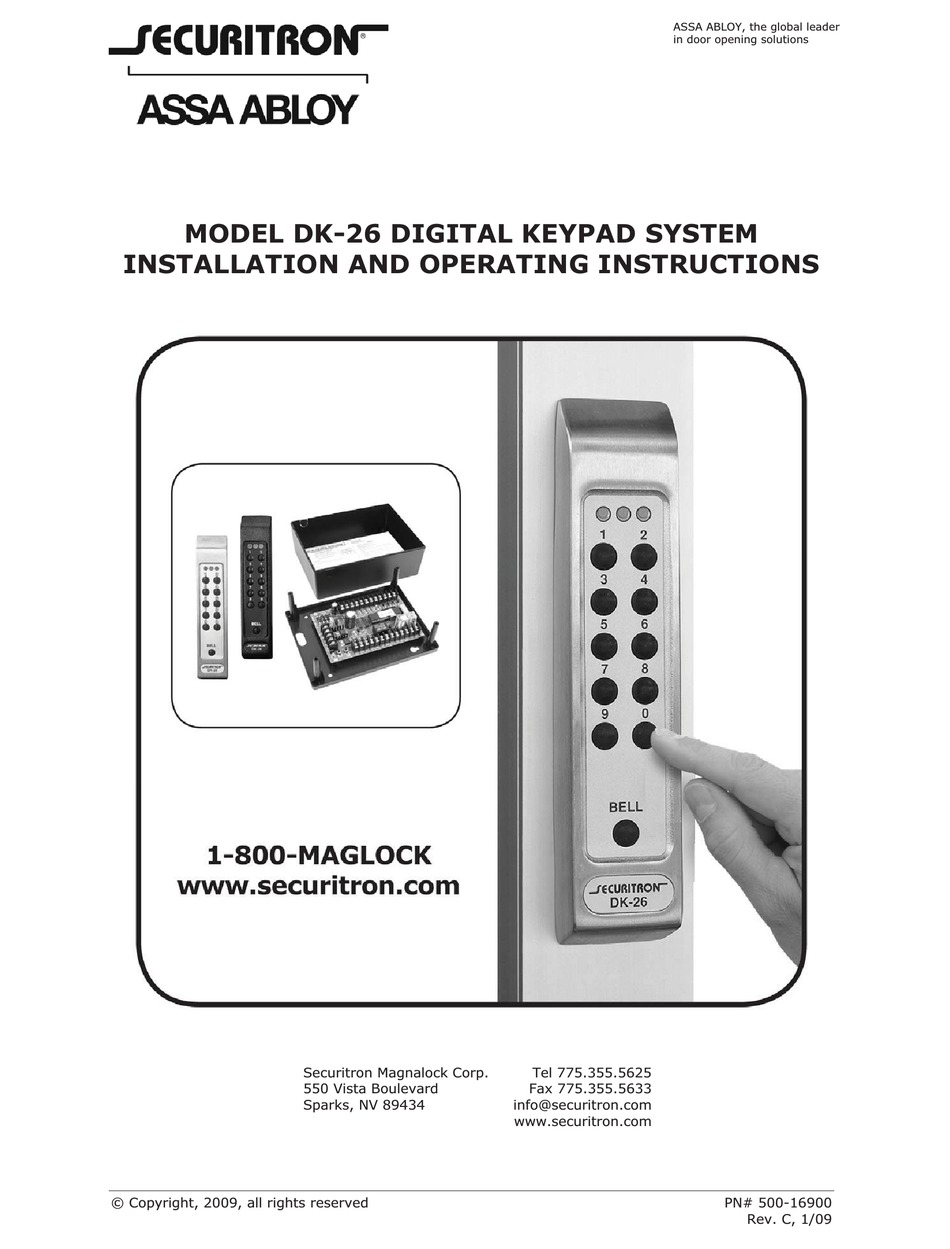 ASSA ABLOY SECURITRON DK-26 INSTALLATION AND OPERATING INSTRUCTIONS ...