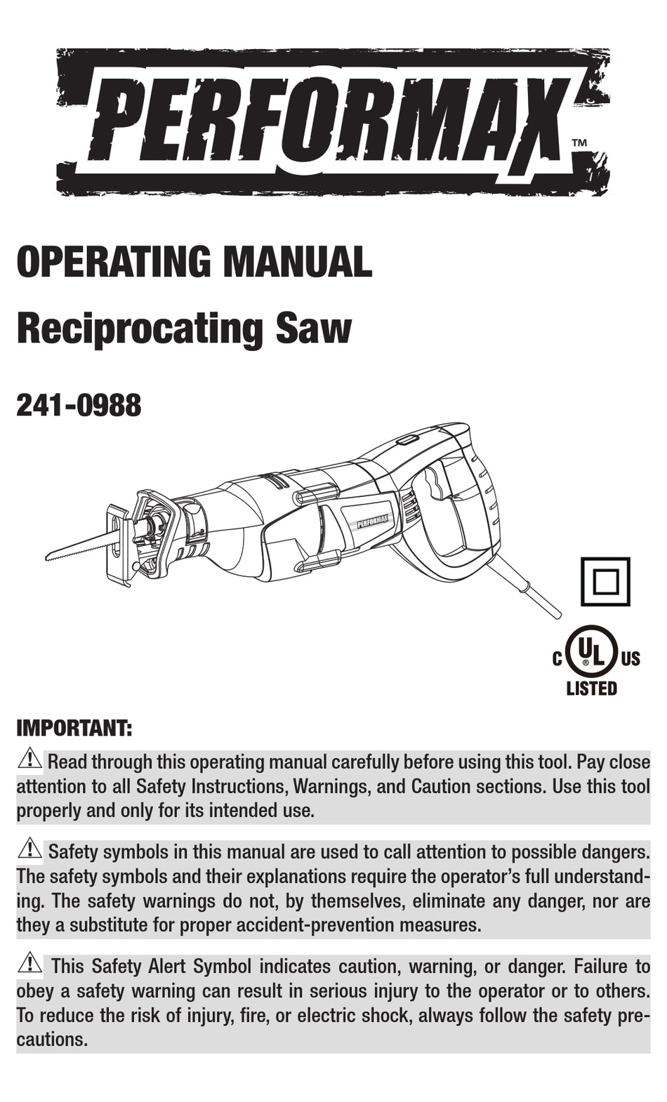 PERFORMAX 241 0988 OPERATING MANUAL Pdf Download ManualsLib