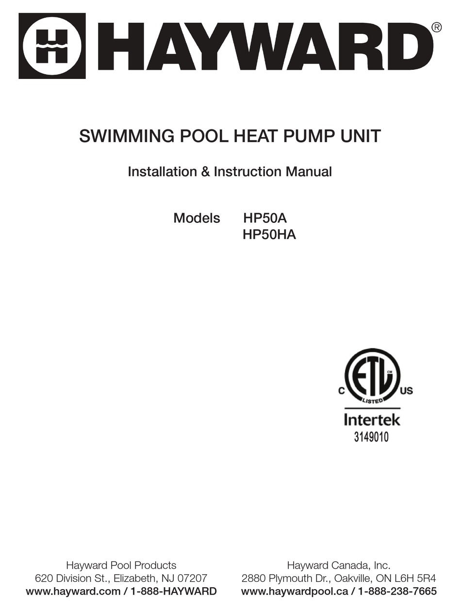 HAYWARD HP50A INSTALLATION INSTRUCTIONS MANUAL Pdf Download | ManualsLib