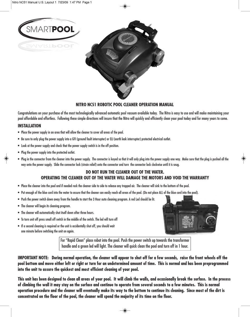 Smartpool Nitro Nc51 Operation Manual Pdf Download Manualslib