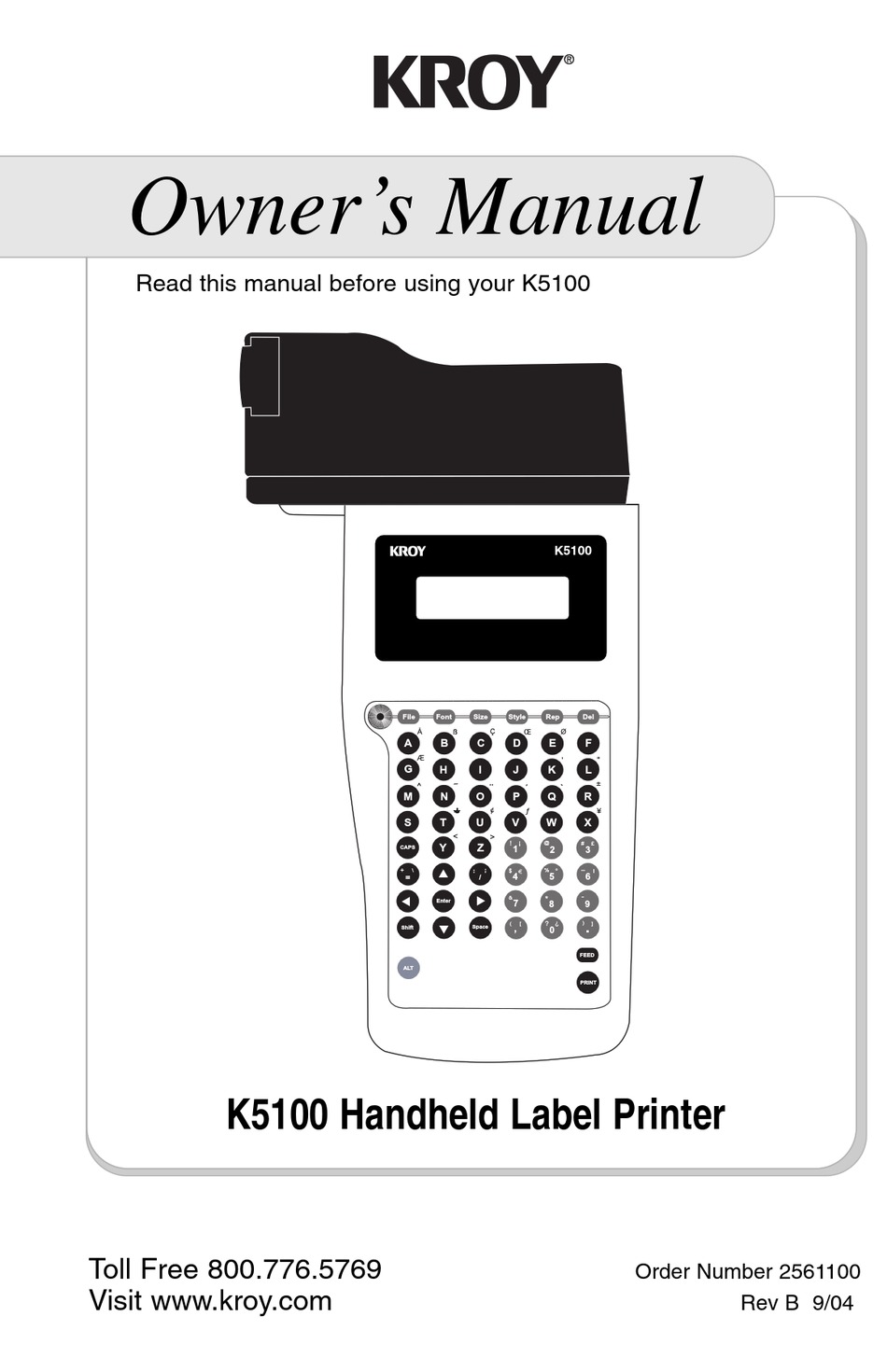 KROY K5100 Label Maker~For PARTS/REPAIR 
