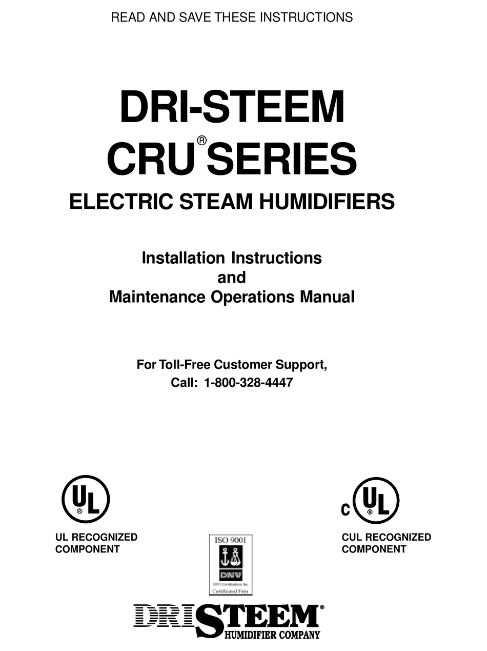 DRISTEEM CRU SERIES INSTALLATION INSTRUCTIONS AND MAINTENANCE