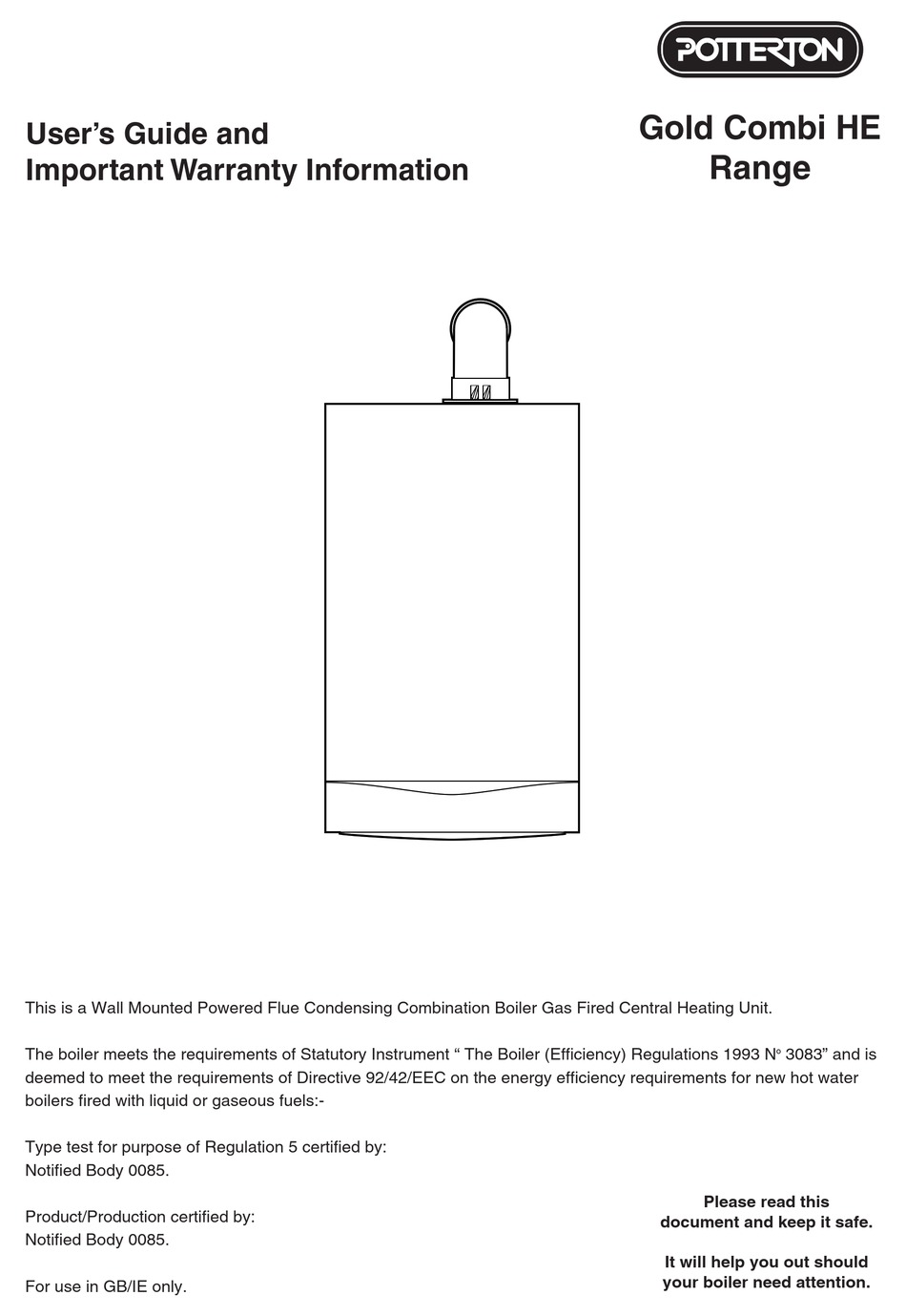 POTTERTON GOLD COMBI HE USER'S MANUAL AND IMPORTANT WARRANTY INFORMATION Pdf Download ManualsLib