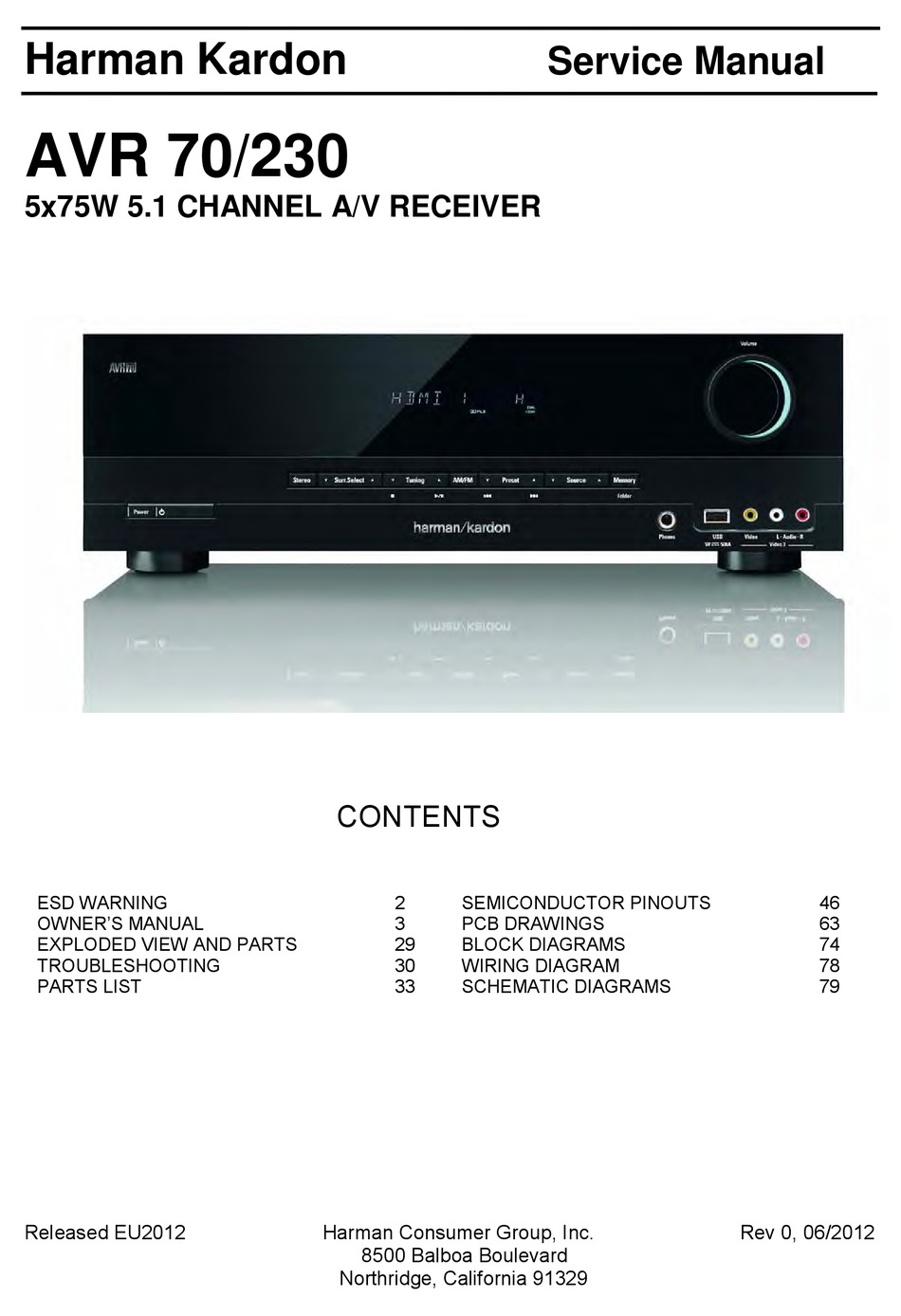 Harman Kardon Avr 70 230 Service Manual Pdf Download Manualslib