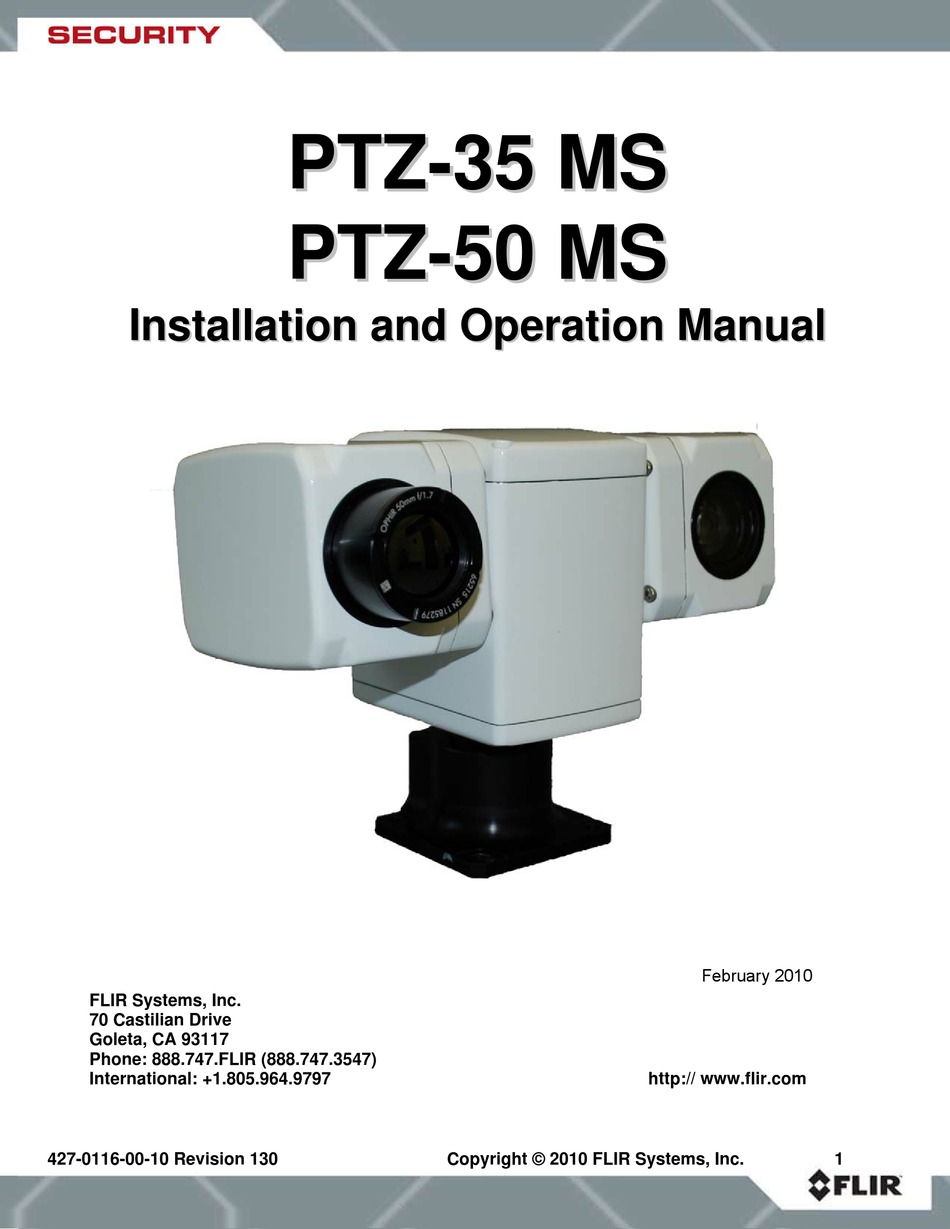FLIR PTZ35 MS INSTALLATION AND OPERATION MANUAL Pdf