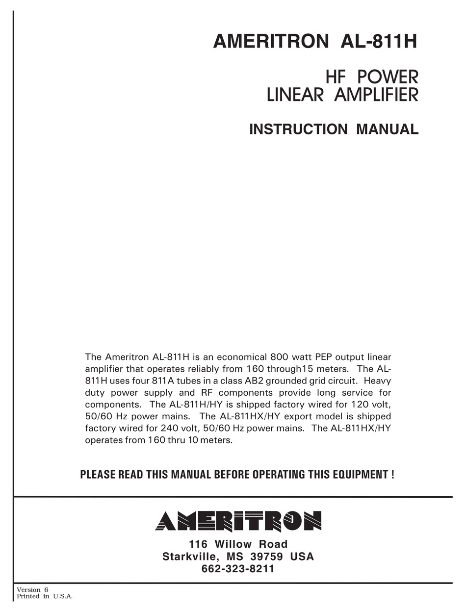 Ameritron Al 811h Instruction Manual Pdf Download Manualslib