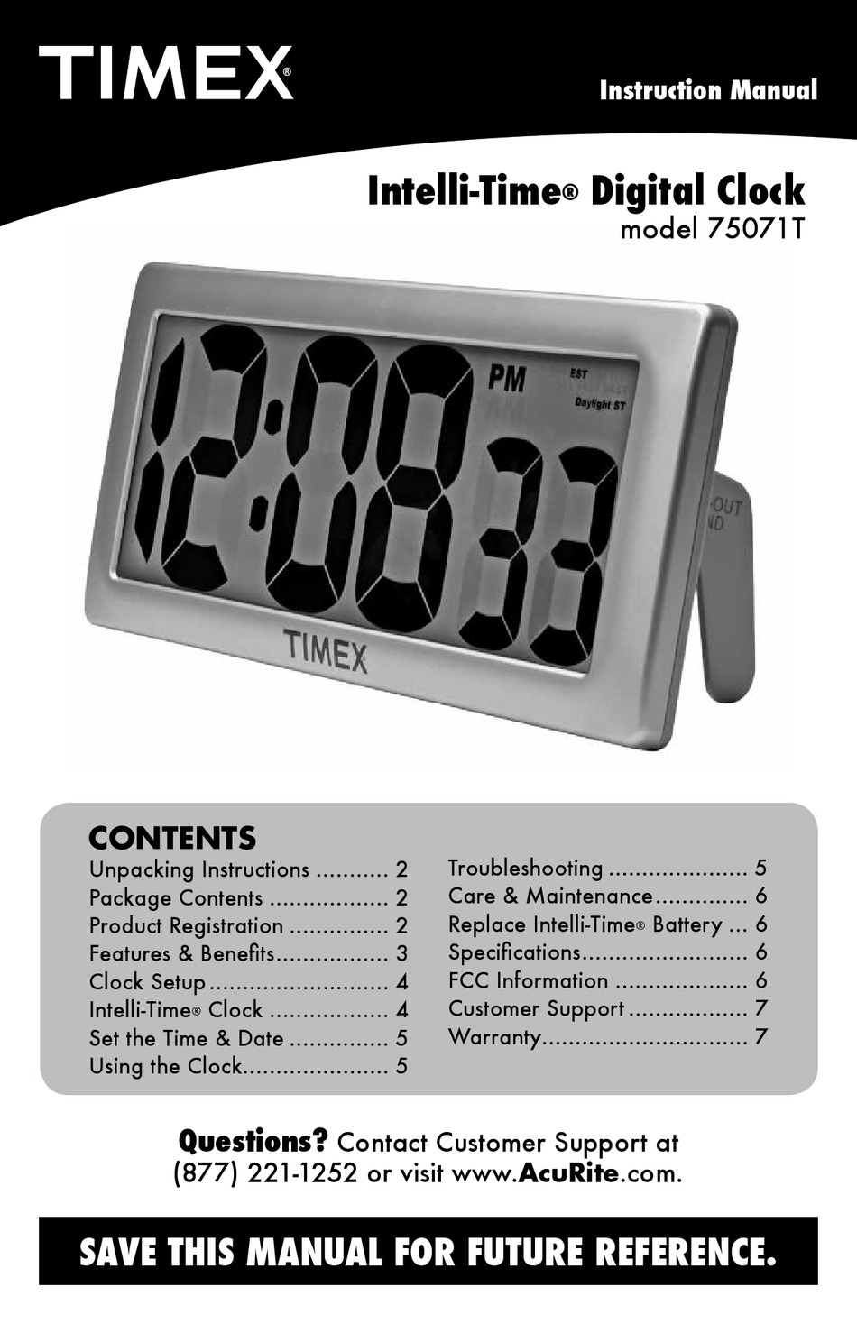 Timex Intelli-Time Extra-Large Digital LCD Clock Wall Mountable Or Table Top Use 