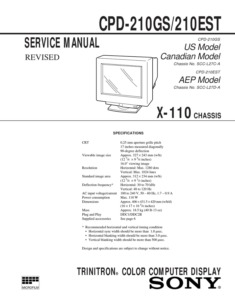 SONY TRINITRON CPD-210GS SERVICE MANUAL Pdf Download | ManualsLib