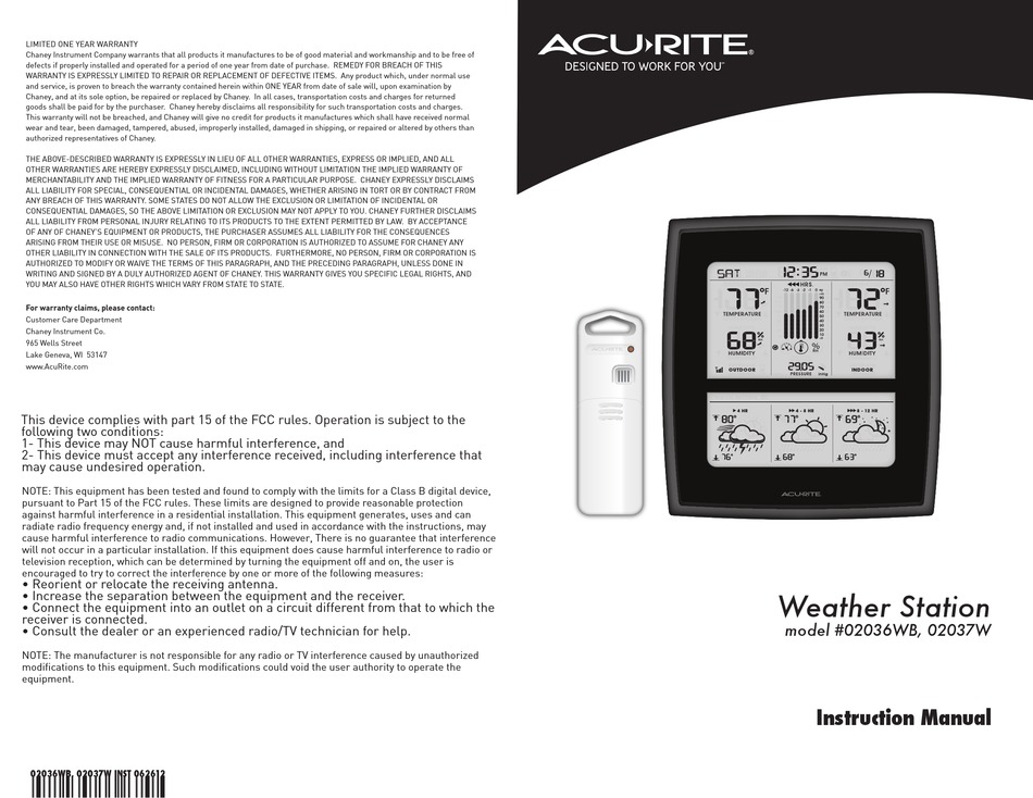 ACURITE 02036WB INSTRUCTION MANUAL Pdf Download | ManualsLib