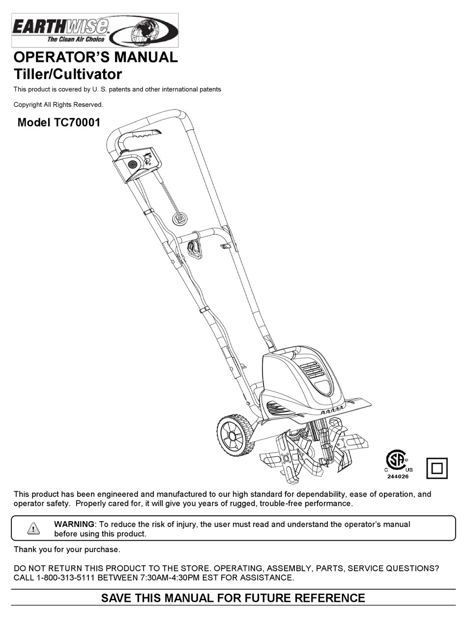 EARTHWISE TC70001 OPERATOR