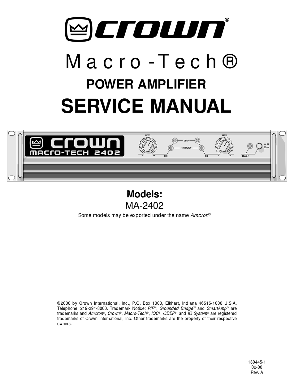 Crown Macro Tech Ma 2402 Service Manual Pdf Download Manualslib