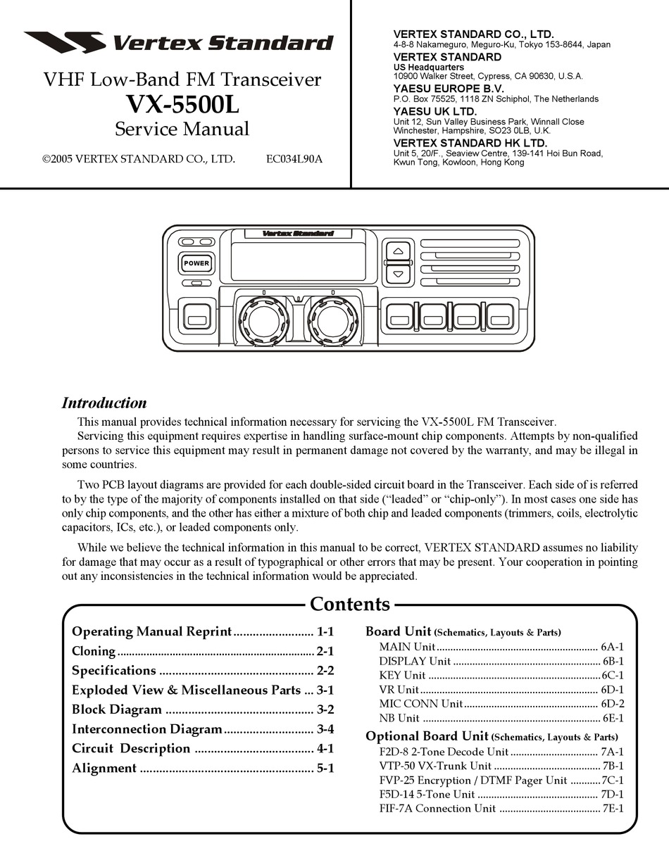Vertex Standard Vx 5500l Service Manual