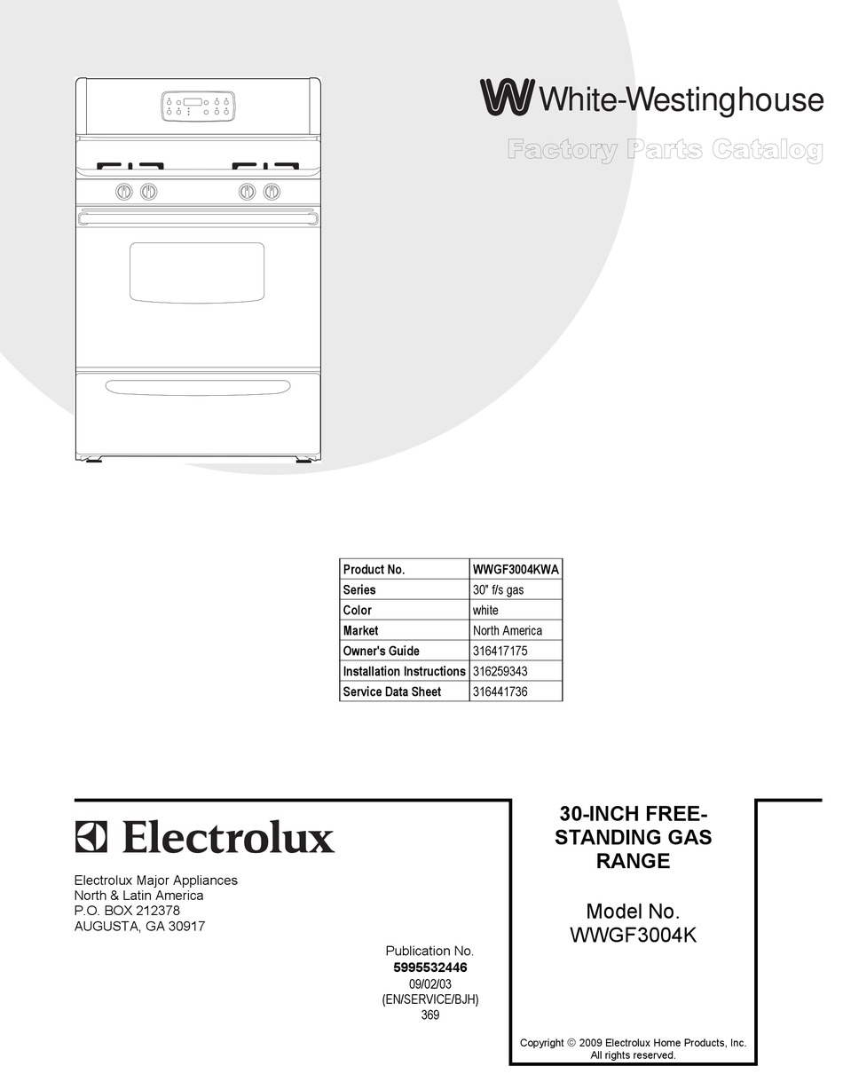 WHITEWESTINGHOUSE WWGF3004K PARTS LIST Pdf Download ManualsLib