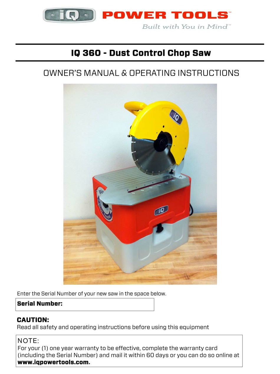 IQ POWER TOOLS IQ 360 OWNER'S MANUAL & OPERATING INSTRUCTIONS Pdf