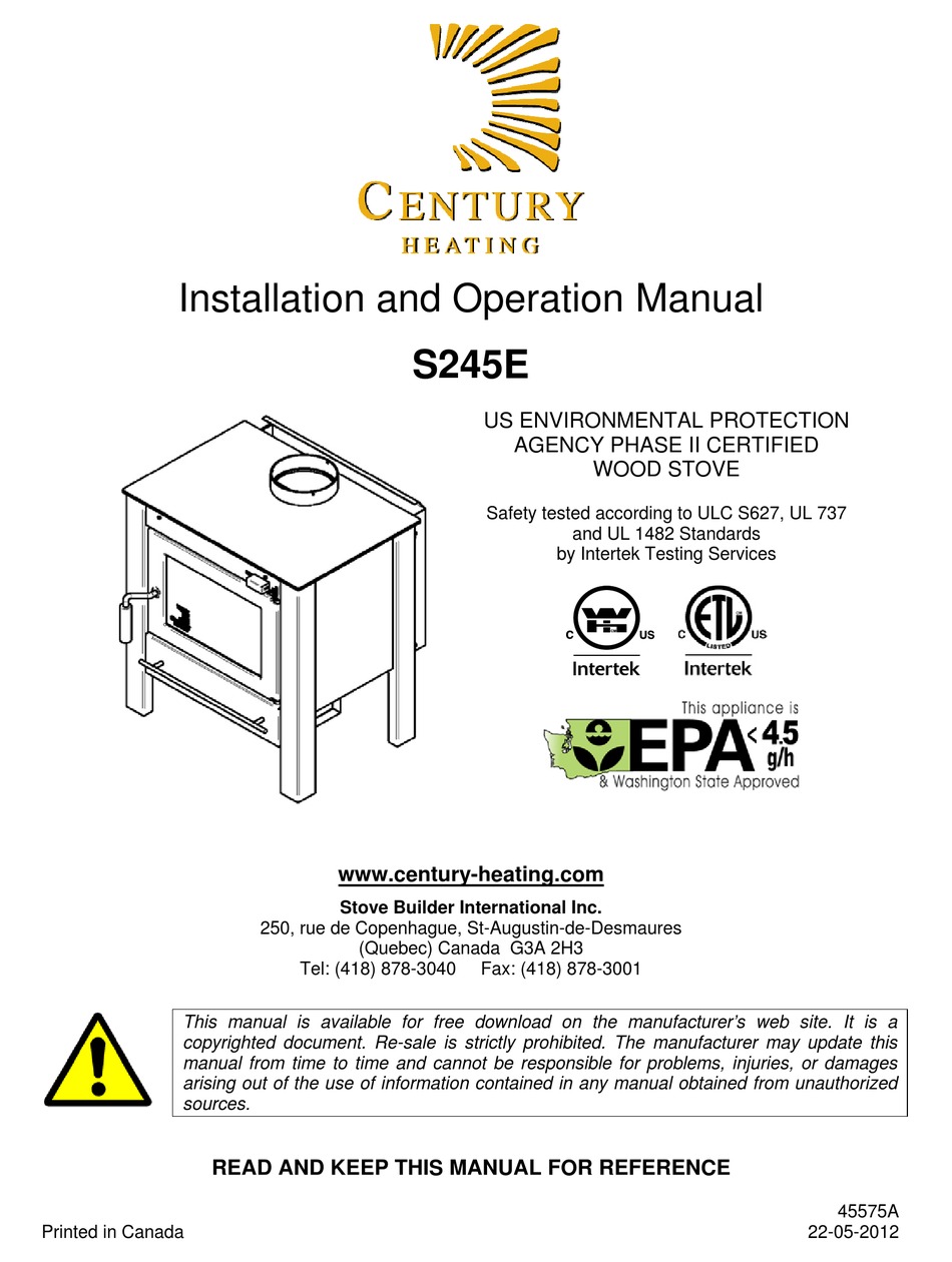 CENTURY HEATING S245E INSTALLATION AND OPERATION MANUAL Pdf Download |  ManualsLib