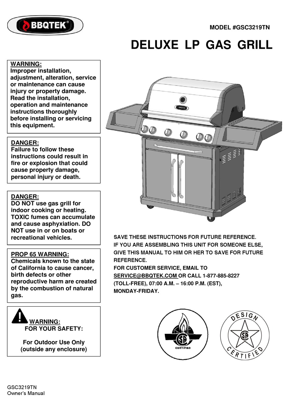 BBQ GSC3219TN OWNER'S MANUAL Pdf Download | ManualsLib