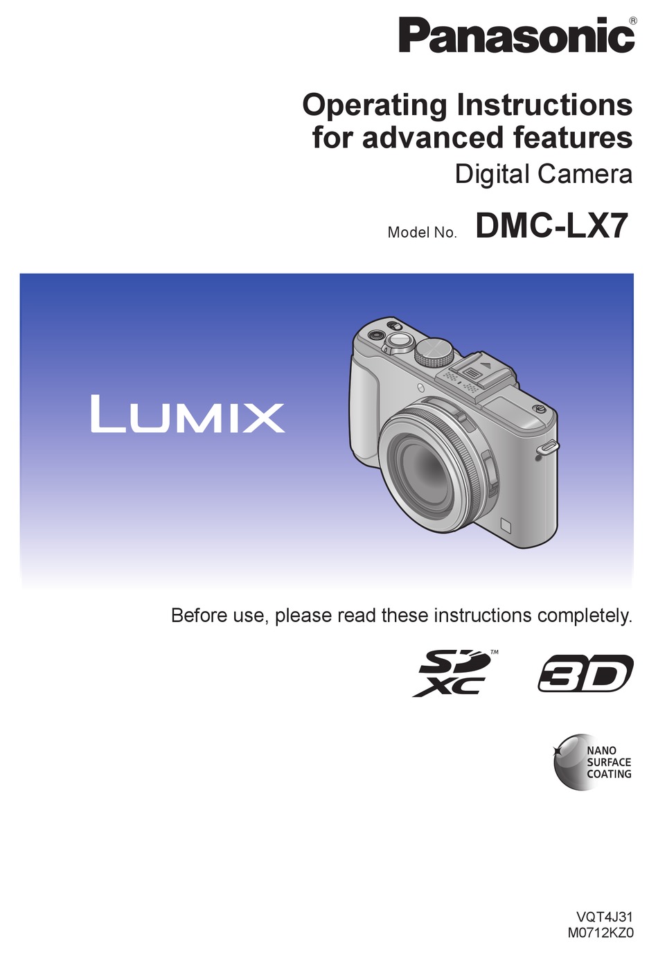 Panasonic Lumix Dmc Lx7 Operating Instructions Manual Pdf Download Manualslib