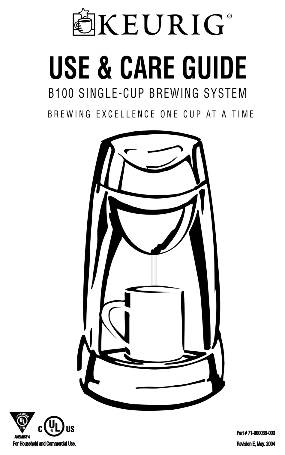KEURIG B100 USE \u0026 CARE MANUAL Pdf 