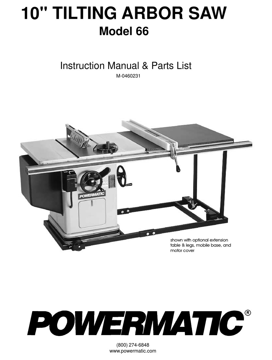 POWERMATIC Model 66 10" Table Saw Instructions Parts Manuals 1010 