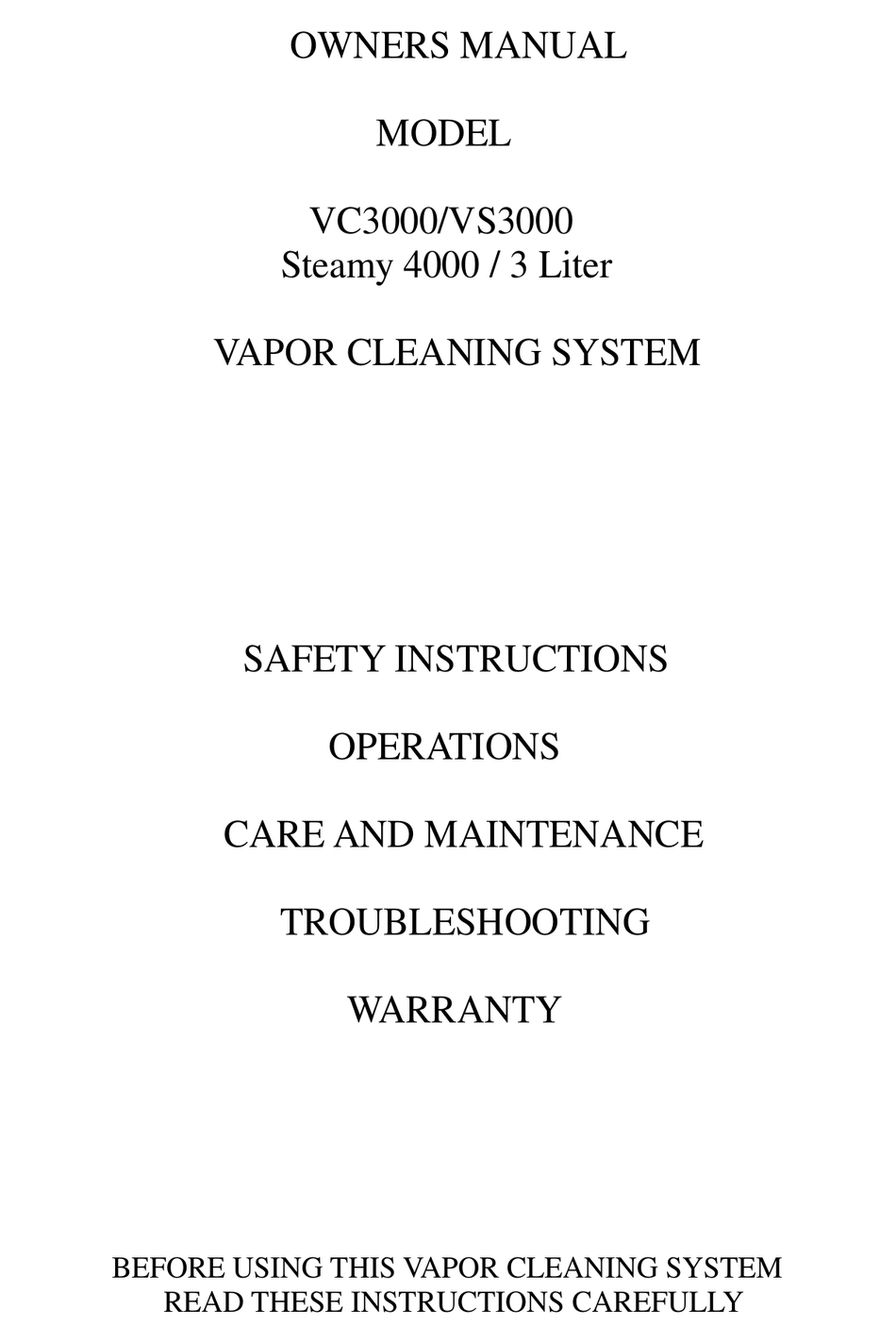 User manual and frequently asked questions Clean & Steam RY7535WH