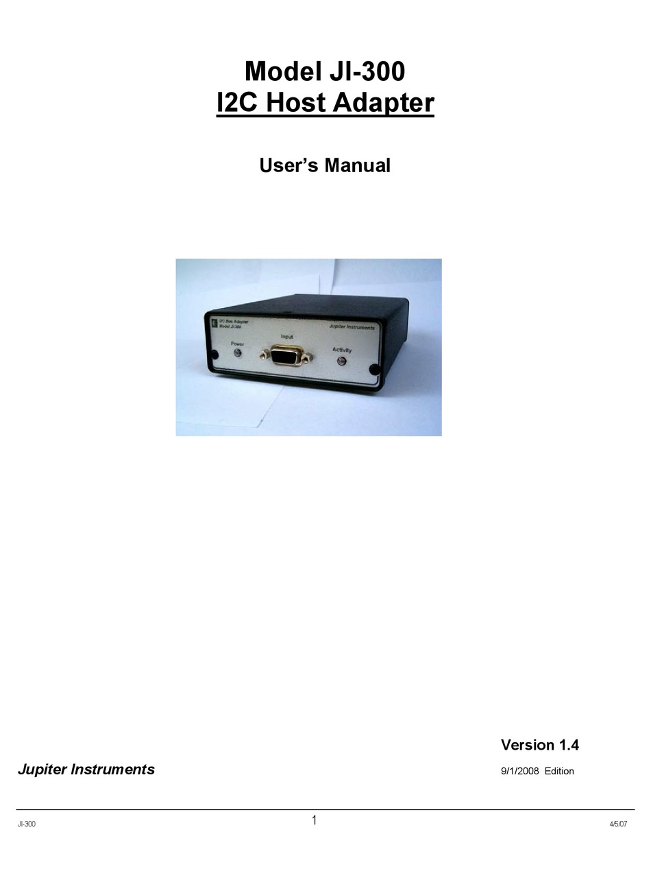 JUPITER INSTRUMENTS JI300 I2C USER MANUAL Pdf Download ManualsLib