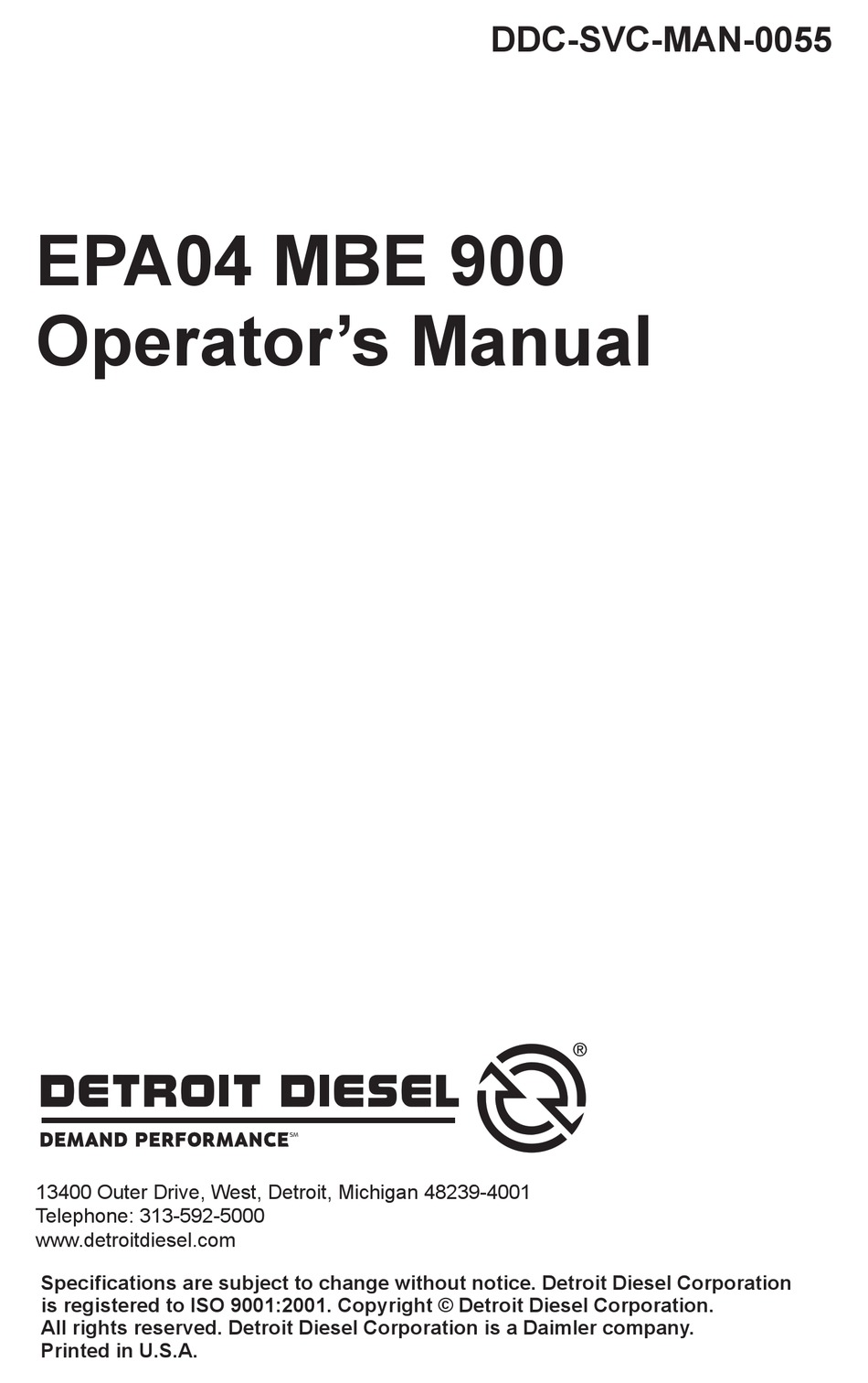 EC Detroit Diesel MBE 900 Factory OEM Service Manual Shop Workshop Mercedes Benz 