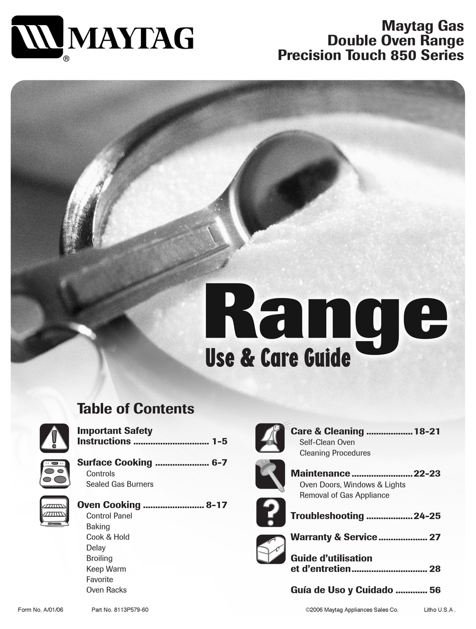 MAYTAG PRECISION TOUCH 850 SERIES USE & CARE MANUAL Pdf Download