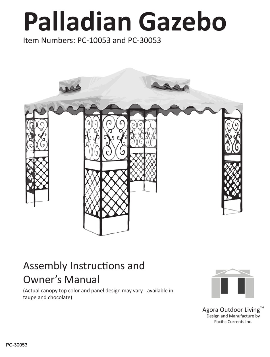 agora palladian gazebo canopy on Pacific Currents Palladian Gazebo Pc 10053 Owner S Manual Pdf Download Manualslib