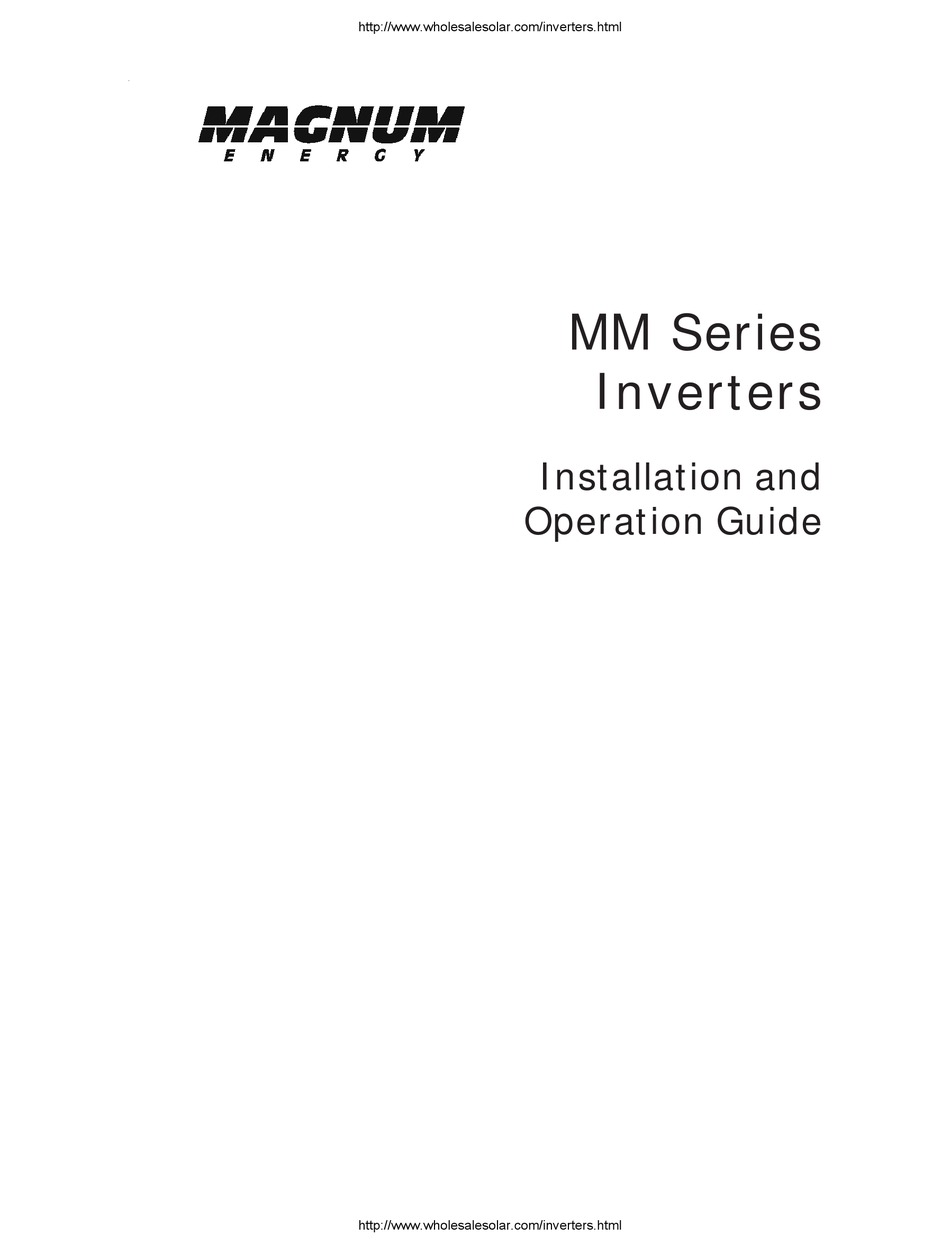 MAGNUM ENERGY MM SERIES INSTALLATION AND OPERATION MANUAL Pdf Download