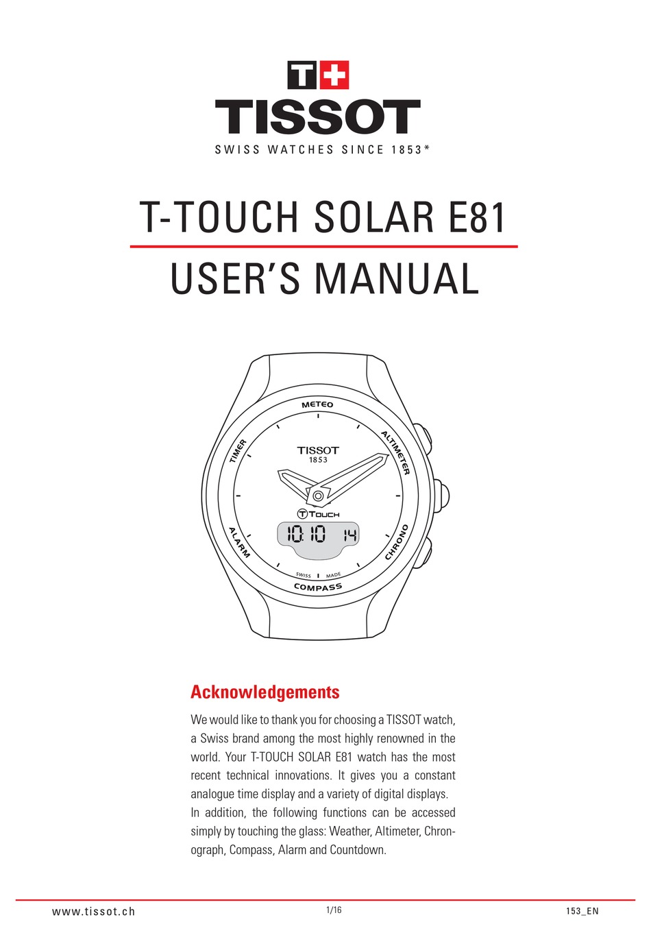 TISSOT T-TOUCH SOLAR E81 USER MANUAL Pdf Download | ManualsLib
